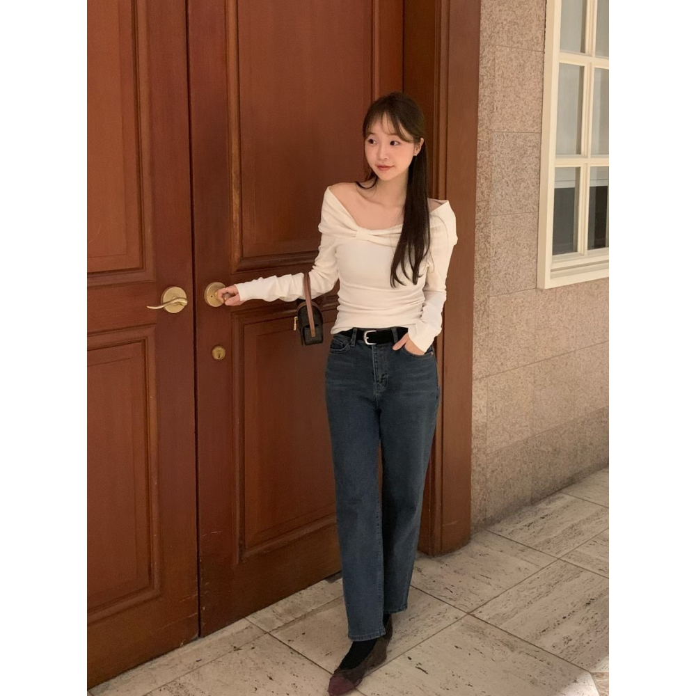 正韓 直筒錐形牛仔褲 預購-細節圖5