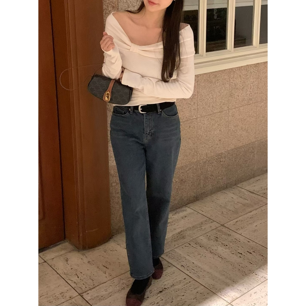 正韓 直筒錐形牛仔褲 預購-細節圖7