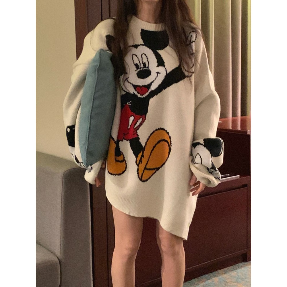 正韓 可愛寬鬆慵懶長板米奇毛衣 白色 現貨-細節圖2