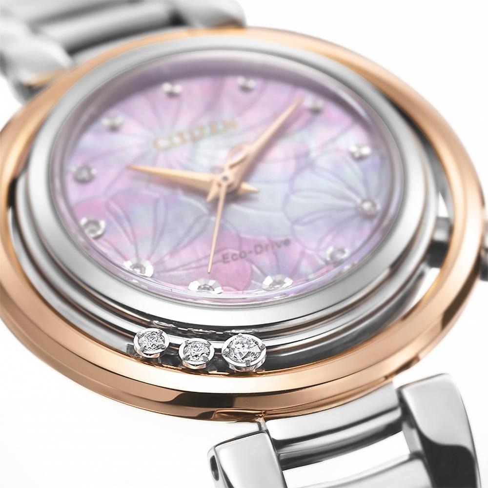 CITIZEN 星辰 L系列 朵藝花鑽石光動能女錶 送禮首選 EM1114-80Y-細節圖2
