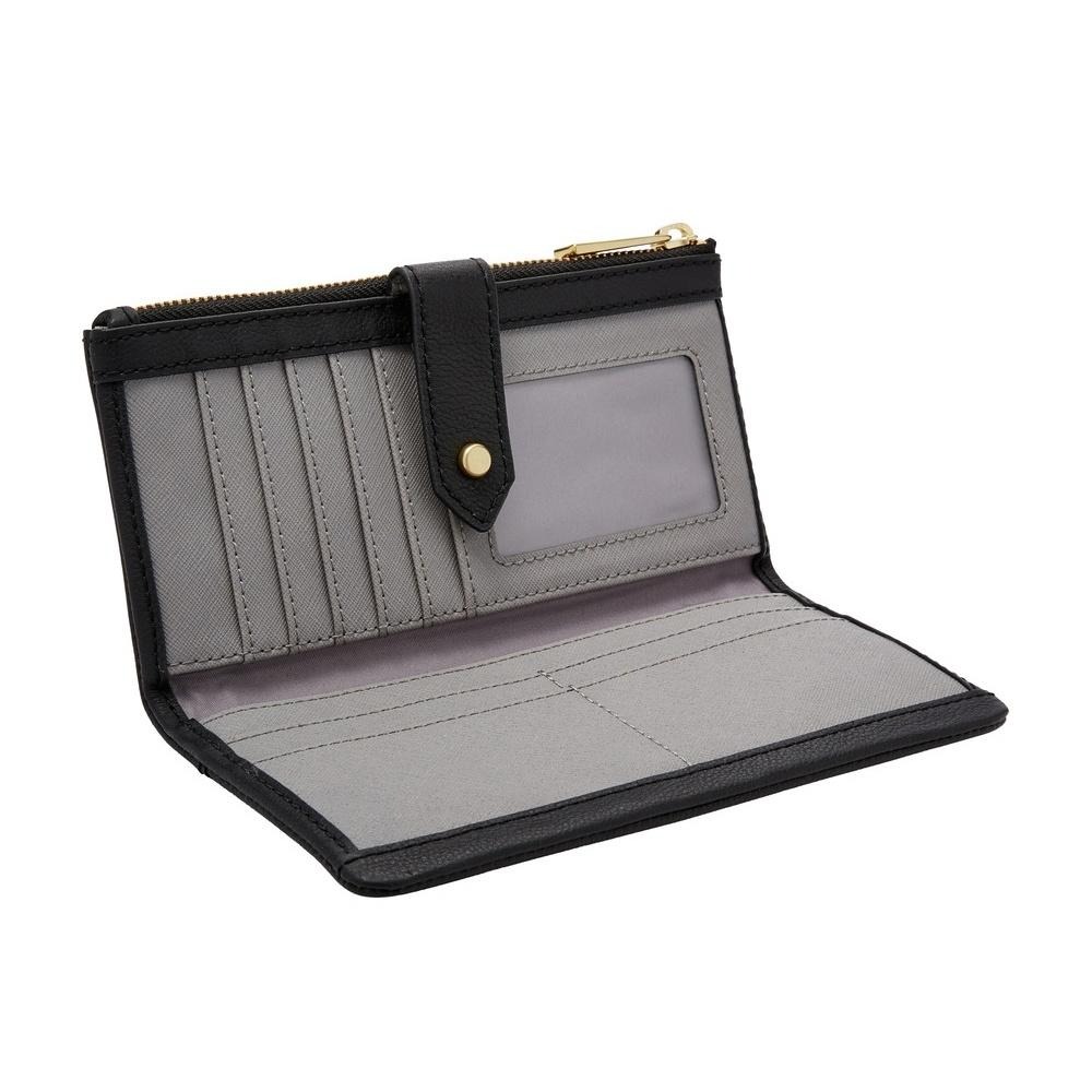 FOSSIL  LAINIE 金釦設計真皮實用拉鍊長夾-黑色 SWL2060001-細節圖3