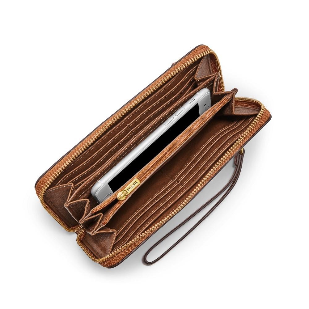 FOSSIL LOGAN 真皮系列多層拉鍊零錢袋長夾-咖啡色 SL7831200-細節圖3
