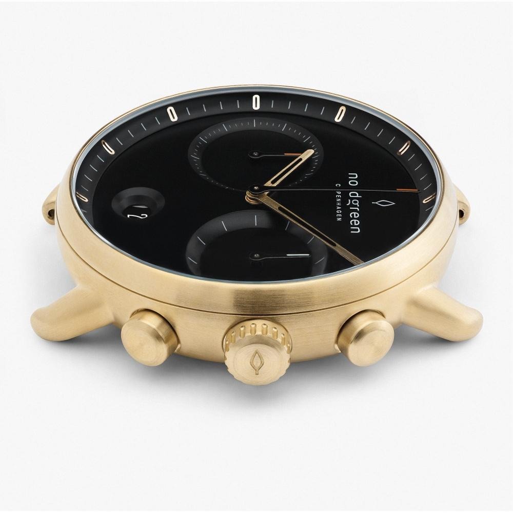 Nordgreen Pioneer先鋒 香檳金系列極夜黑真皮腕錶42mm(PI42GOLEBLBL)-細節圖3
