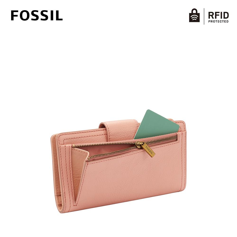 FOSSIL Logan 真皮扣式RFID防盜中長夾-玫瑰粉色 SL7830505-細節圖3