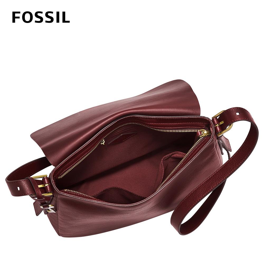FOSSIL Harper 真皮馬鞍斜背包-酒紅色 ZB1633609-細節圖2