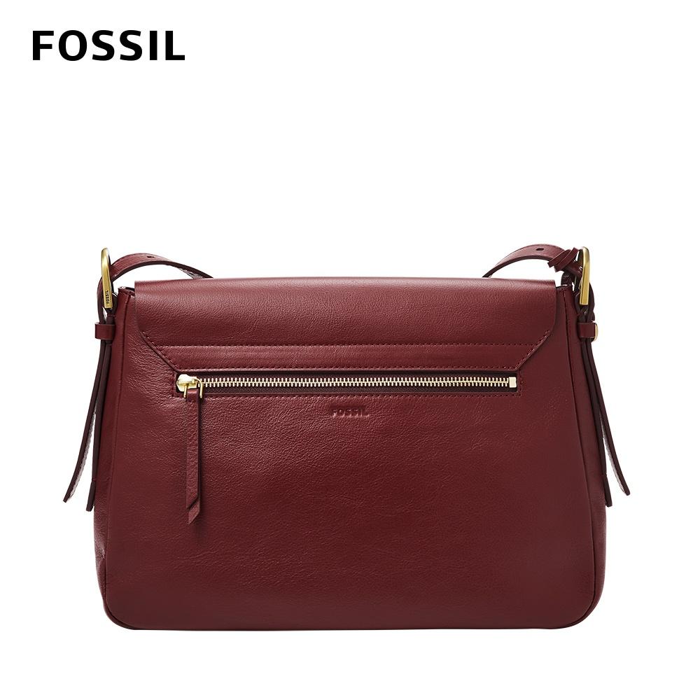 FOSSIL Harper 真皮馬鞍斜背包-酒紅色 ZB1633609-細節圖3