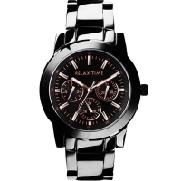 RELAX TIME 黑鋼三眼系列腕錶38mm(R0800-16-10)