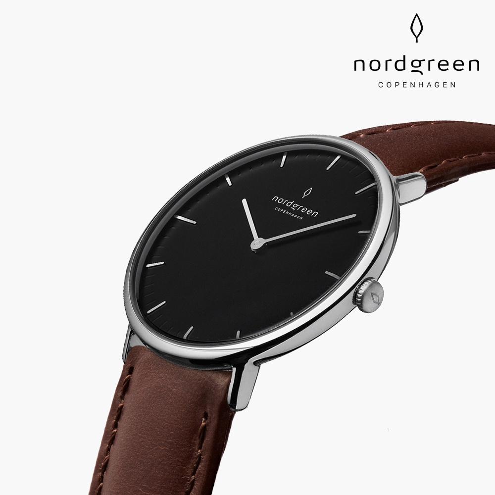 Nordgreen Native本真 月光銀系列深棕真皮腕錶36mm(NR36SILEDBBL)-細節圖2