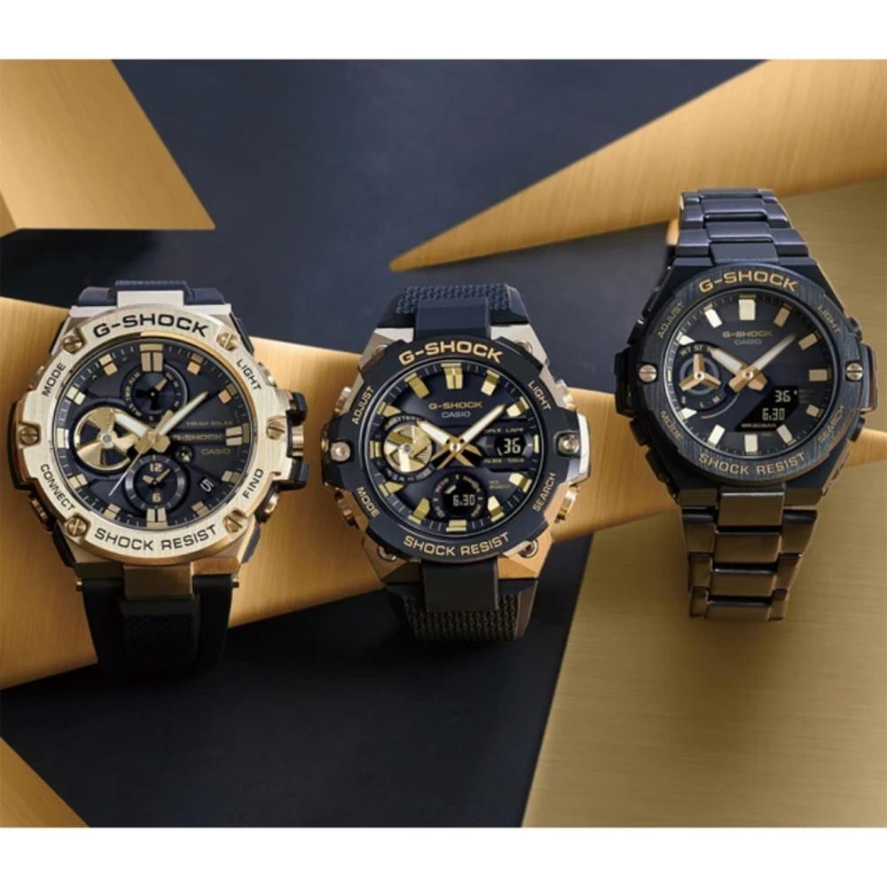 【CASIO】卡西歐 G-SHOCK 200米防水 太陽能 藍芽連接 雙顯運動錶 GST-B500BD-1A9 黑/金-細節圖2