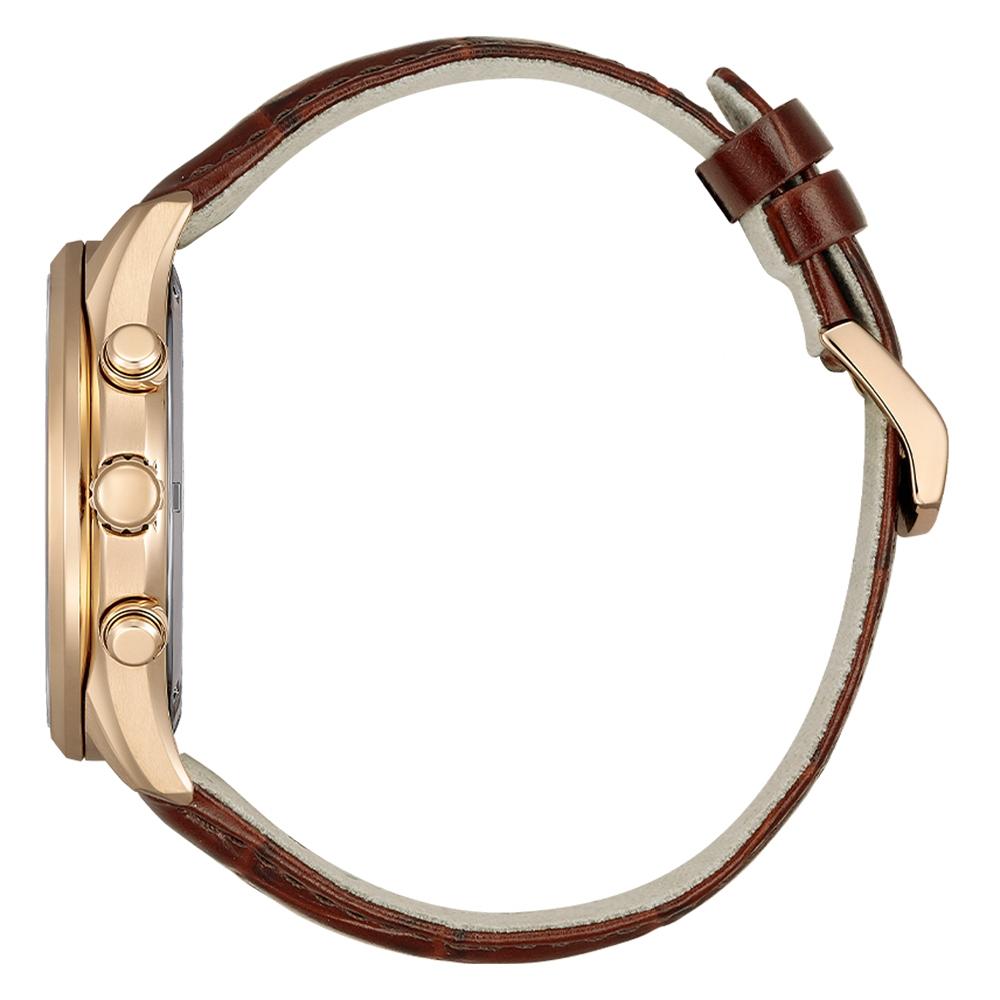 CITIZEN 星辰 亞洲限定款 光動能三眼計時手錶 送禮首選-咖啡x玫瑰金/42mm AT2573-07X-細節圖2