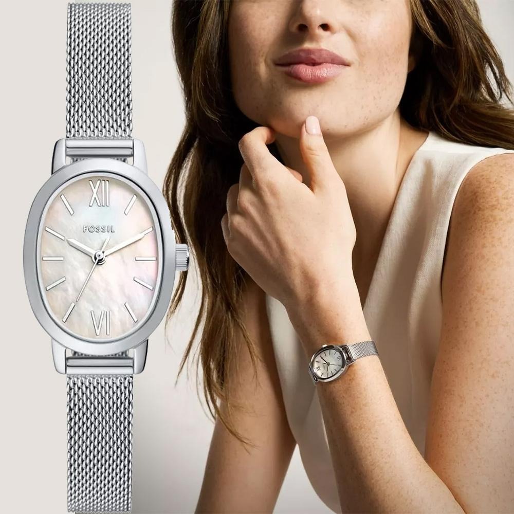 FOSSIL Penny 珍珠貝橢圓形米蘭帶女錶 母親節送禮首選-23x29mm BQ5015-細節圖5
