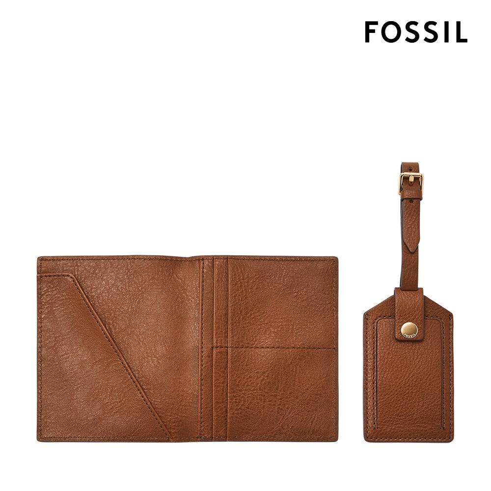 FOSSIL Gift Set 護照套行李牌禮物組-咖啡色 SLG1597200-細節圖2