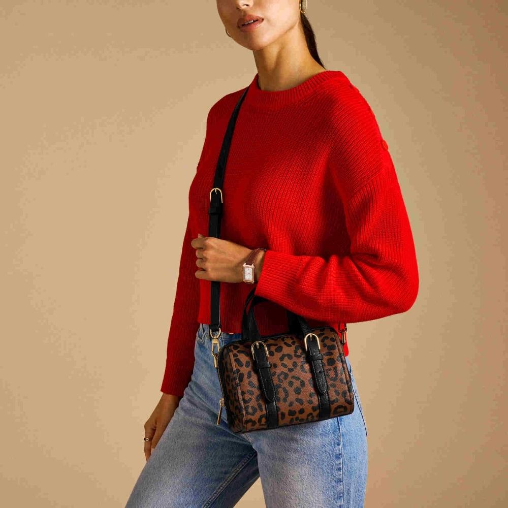 FOSSIL Carlie 迷你波士頓包-豹紋 ZB11086234-細節圖4