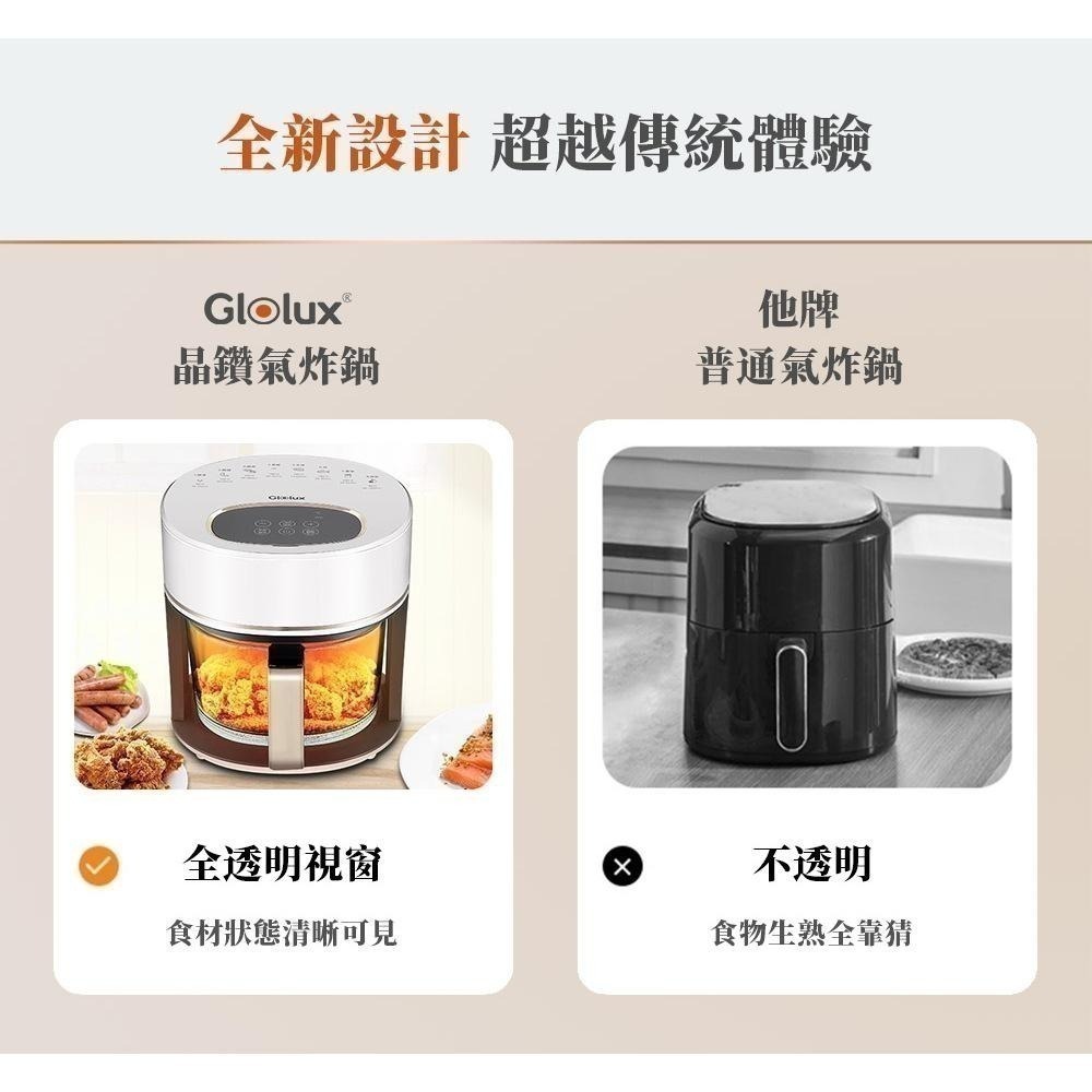 【Glolux】小白金3.5L晶鑽氣炸鍋  玻璃氣炸鍋-細節圖4