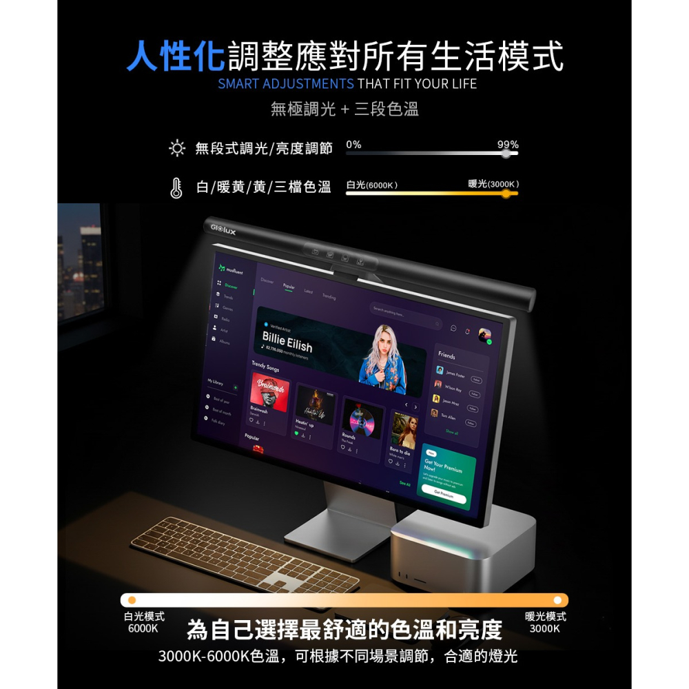 【Glolux】鋁合金 第三代螢幕掛燈 50CM 黑影護眼鋁合金螢幕掛燈 護眼 讀書燈 辦公 桌燈 遊戲燈 檯燈-細節圖6