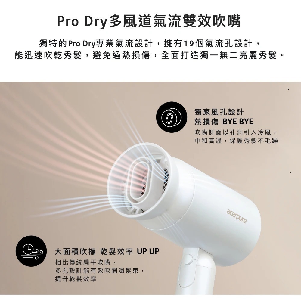 Acerpure beauty 雙效負離子吹風機(HD364-10W)-細節圖3
