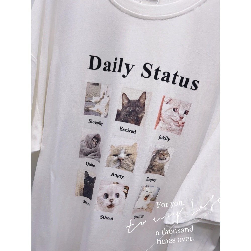 💜LL2255 韓系可愛九宮格貓咪表情印圖寬鬆休閒t  可愛貓咪表情圖❤️ 寬-細節圖2