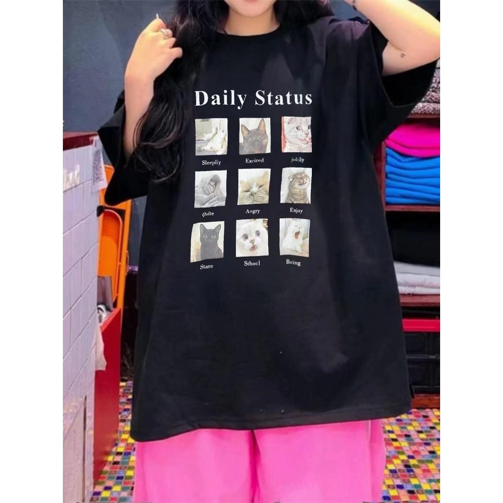 💜LL2255 韓系可愛九宮格貓咪表情印圖寬鬆休閒t  可愛貓咪表情圖❤️ 寬-細節圖3