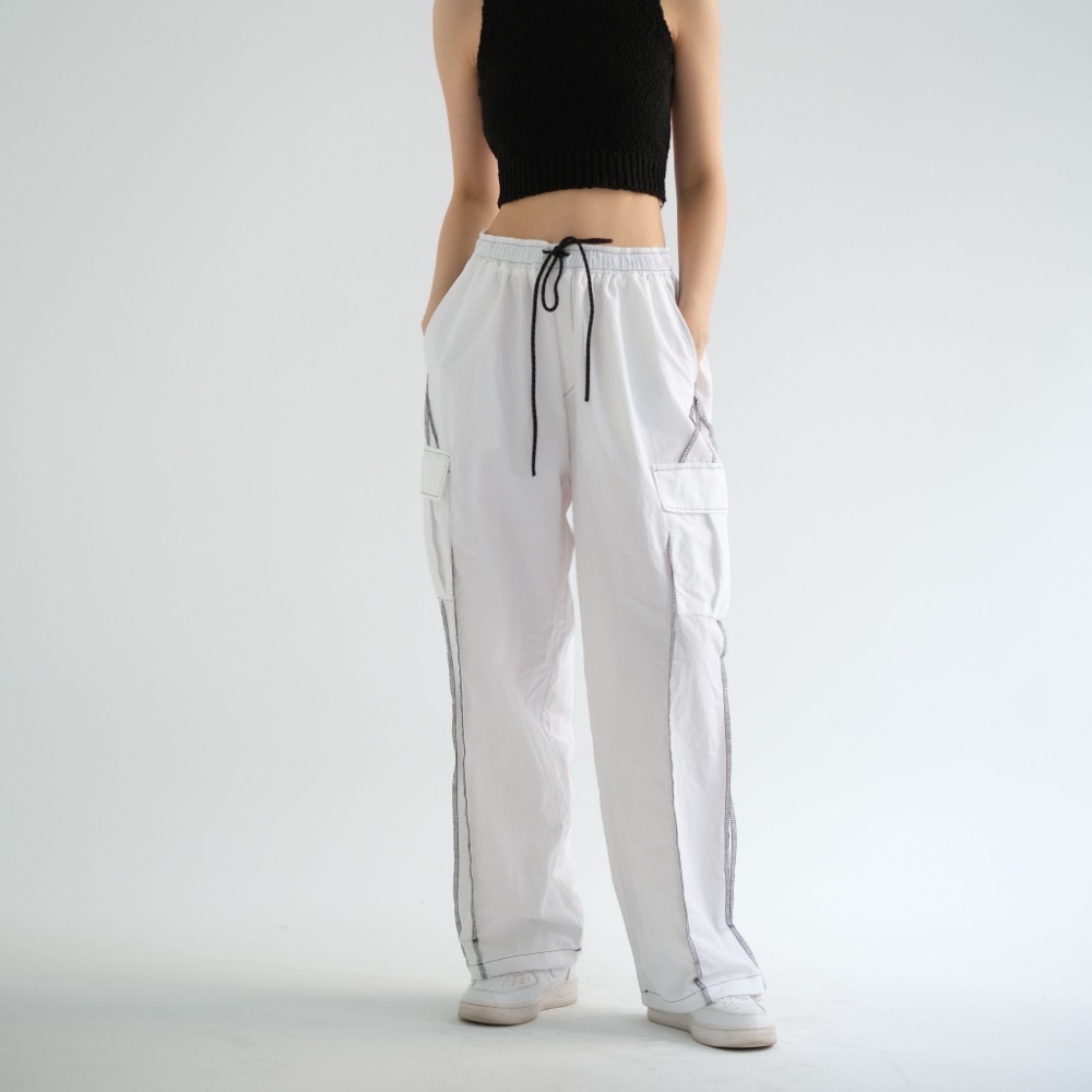 韓國東大門 現貨 正韓Unisex拷克線工裝褲-細節圖2