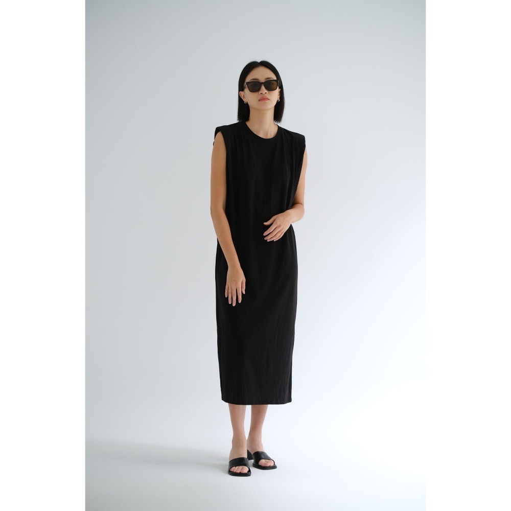 韓國東大門 現貨 正韓墊肩後開衩長洋裝-細節圖6