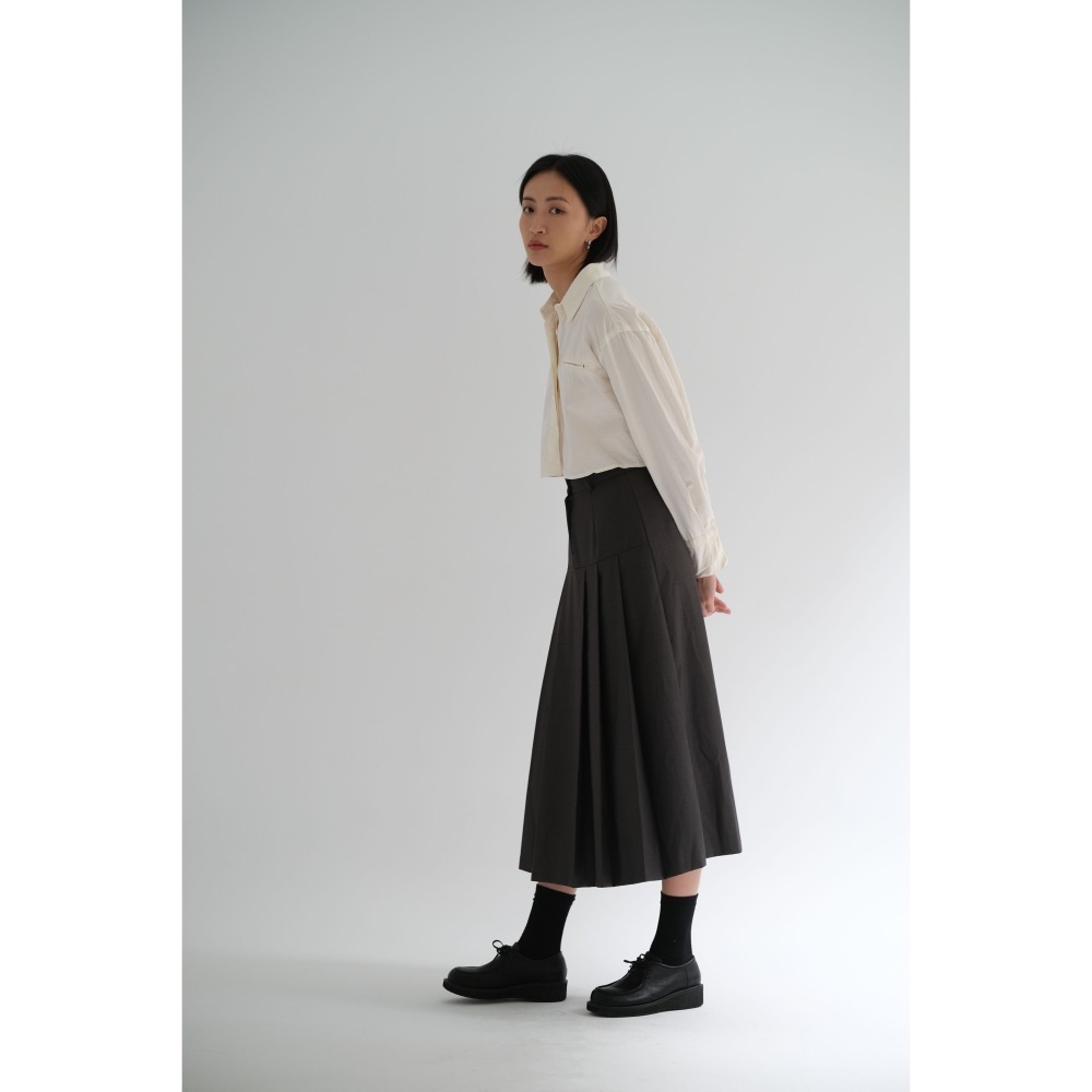 韓國東大門 現貨 正韓後腰鬆緊百褶長裙-細節圖2