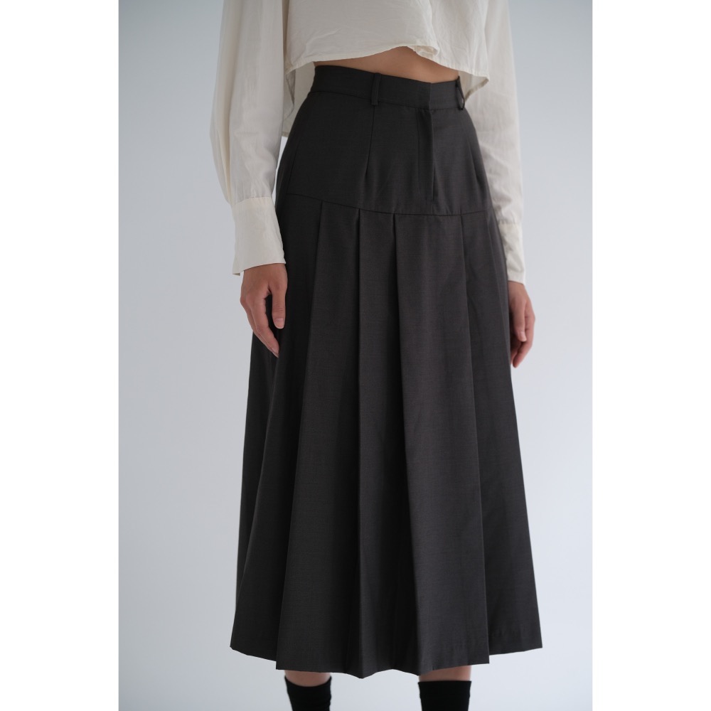 韓國東大門 現貨 正韓後腰鬆緊百褶長裙-細節圖3