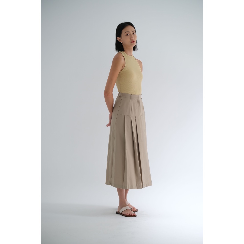 韓國東大門 現貨 正韓後腰鬆緊百褶長裙-細節圖5