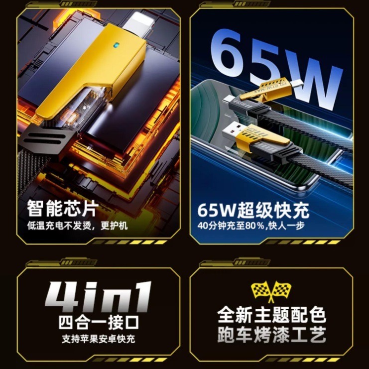 倍魔PD快充線 機甲四合一充電線 1米充電線 支援65瓦PD快充 高速傳輸線-細節圖5