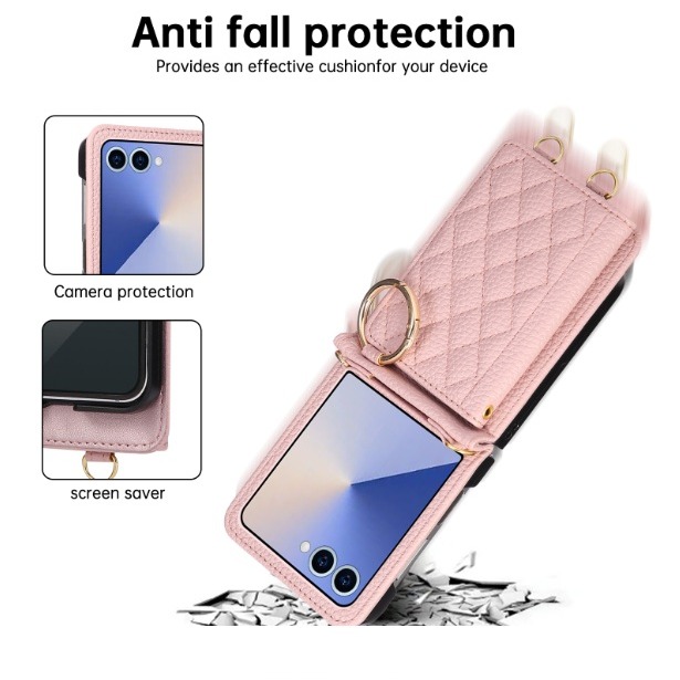 三星Z Flip7 小香風插卡皮套 三星 Zflip7 多功能皮套 三星Z Flip7 保護殼 附掛繩-細節圖3