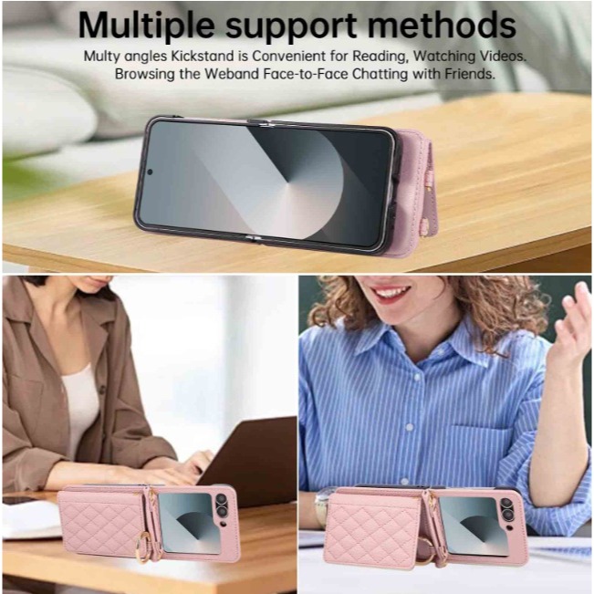 三星Z Flip7 小香風插卡皮套 三星 Zflip7 多功能皮套 三星Z Flip7 保護殼 附掛繩-細節圖5