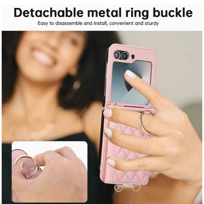 三星Z Flip7 小香風插卡皮套 三星 Zflip7 多功能皮套 三星Z Flip7 保護殼 附掛繩-細節圖6