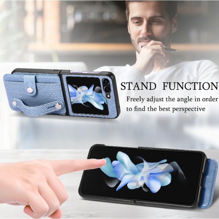 三星Z Flip7 腕帶支架保護殼 三星Z Flip 7 牛仔布紋保護套 Zflip7手機殼-細節圖2