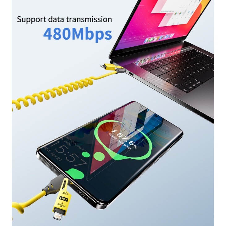 [車上必備] 倍魔 四合一充電線 多功能轉接線 支援65WPD快充 高速傳輸線 適用所有手機-細節圖4