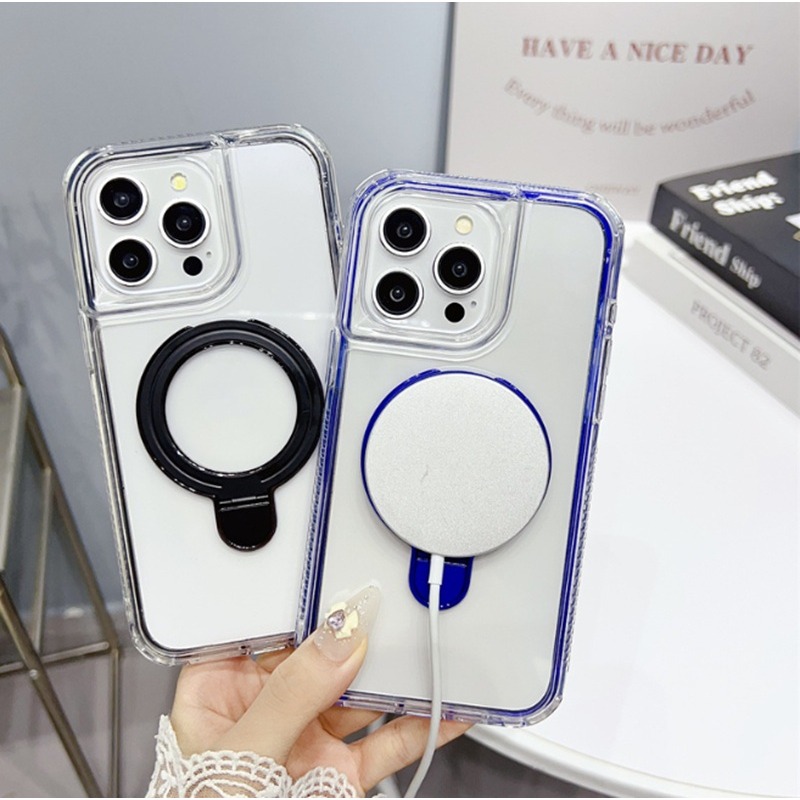 [買一送一] iPhone14系列 雙層磁吸支架手機殼 iPhone 14 Pro Max 透明支架防摔殼-細節圖2