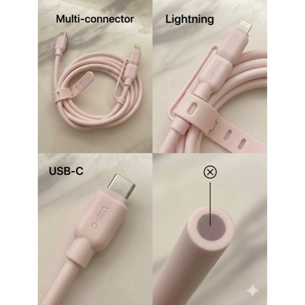 Type C接頭 2合1快充線 柔性矽膠PD充電線 1米充電線 支援65W快速充電-細節圖4
