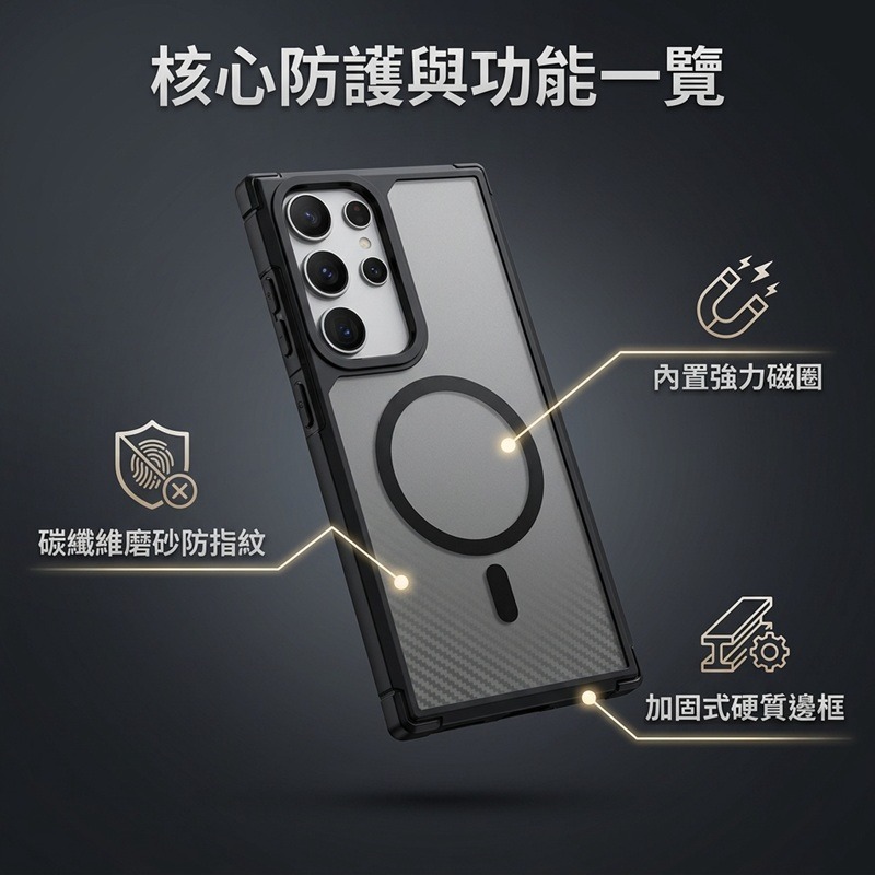 三星S23系列 碳纖維紋理磁吸殼 三星 S23/S23+/S23 Ultra 磁吸充電殼-細節圖2