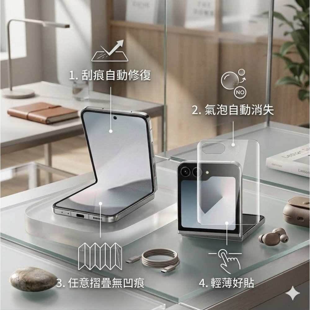 [兩片裝] 三星Z FIip 8 專用保護貼 三星Z Flip8 定位貼水凝膜 三星Zflip8 奈米保護貼 水凝膜-細節圖2