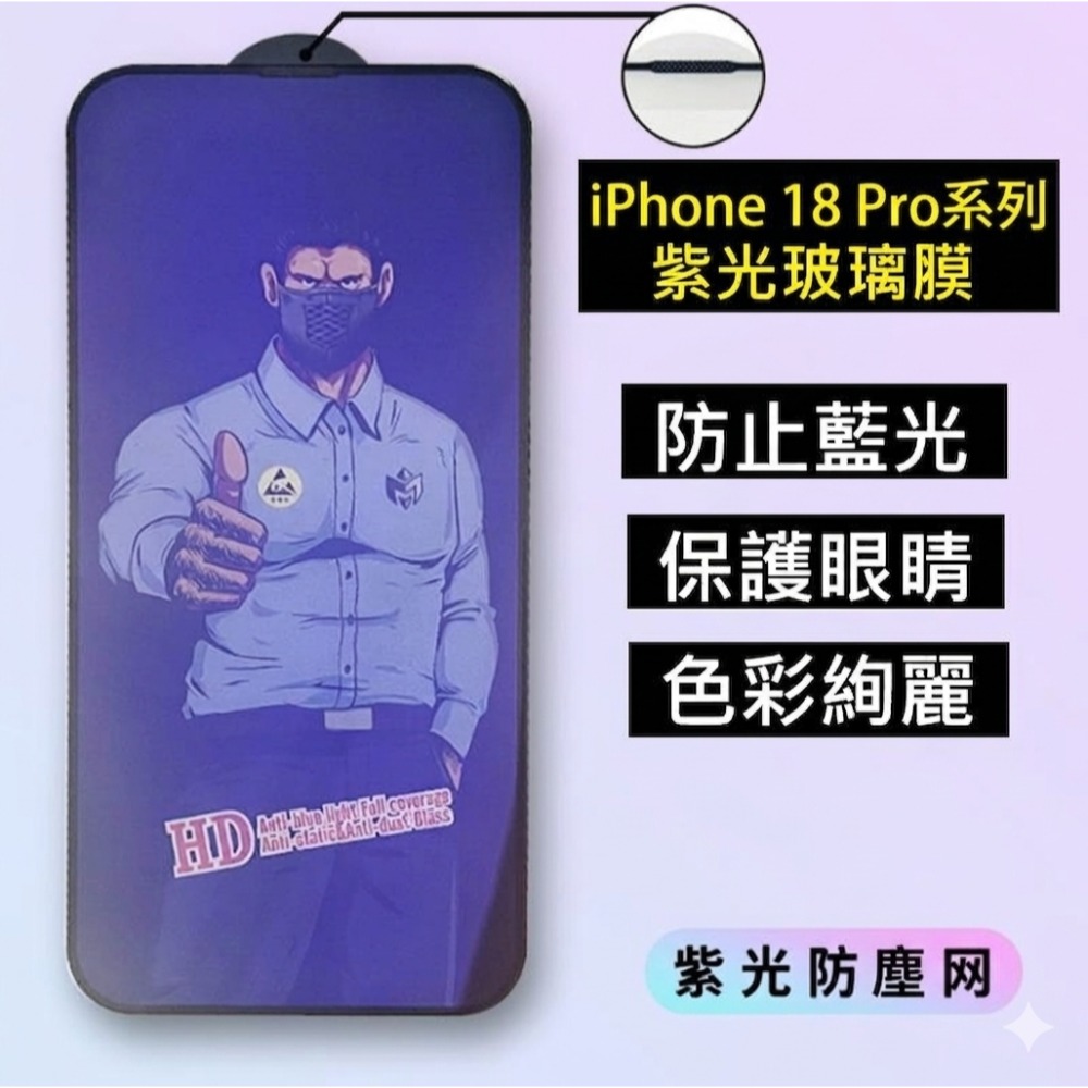 iPhone 18精品玻璃膜 iPhone18 Pro / iPhone1 Pro Max高清膜 防窺膜 紫光膜 磨砂膜-規格圖9