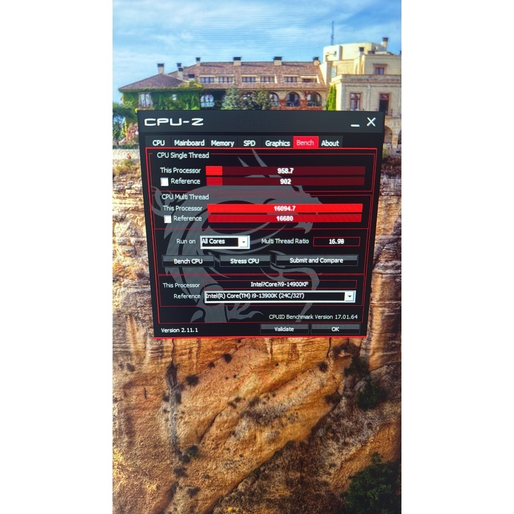 I9 14900K QS Cpuz 958/16000 R23 40000 電壓1.3v測試-細節圖2