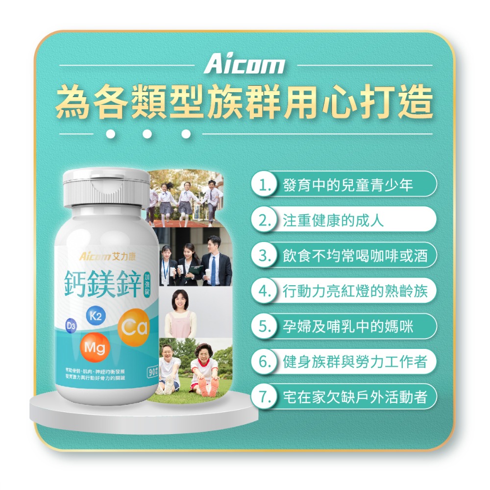 【Aicom 艾力康】鈣鎂鋅加強錠 90錠入/盒-細節圖5