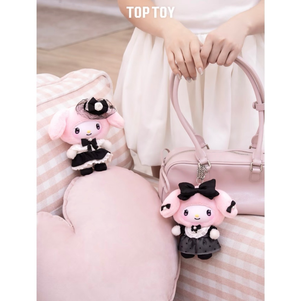 TOPTOY 三麗鷗 Sanrio 姐妹穿搭系列 酷洛米 美樂蒂 彼安諾 搪膠毛絨掛件盲盒 粉黑 地雷系 吊飾 鑰匙圈-細節圖3