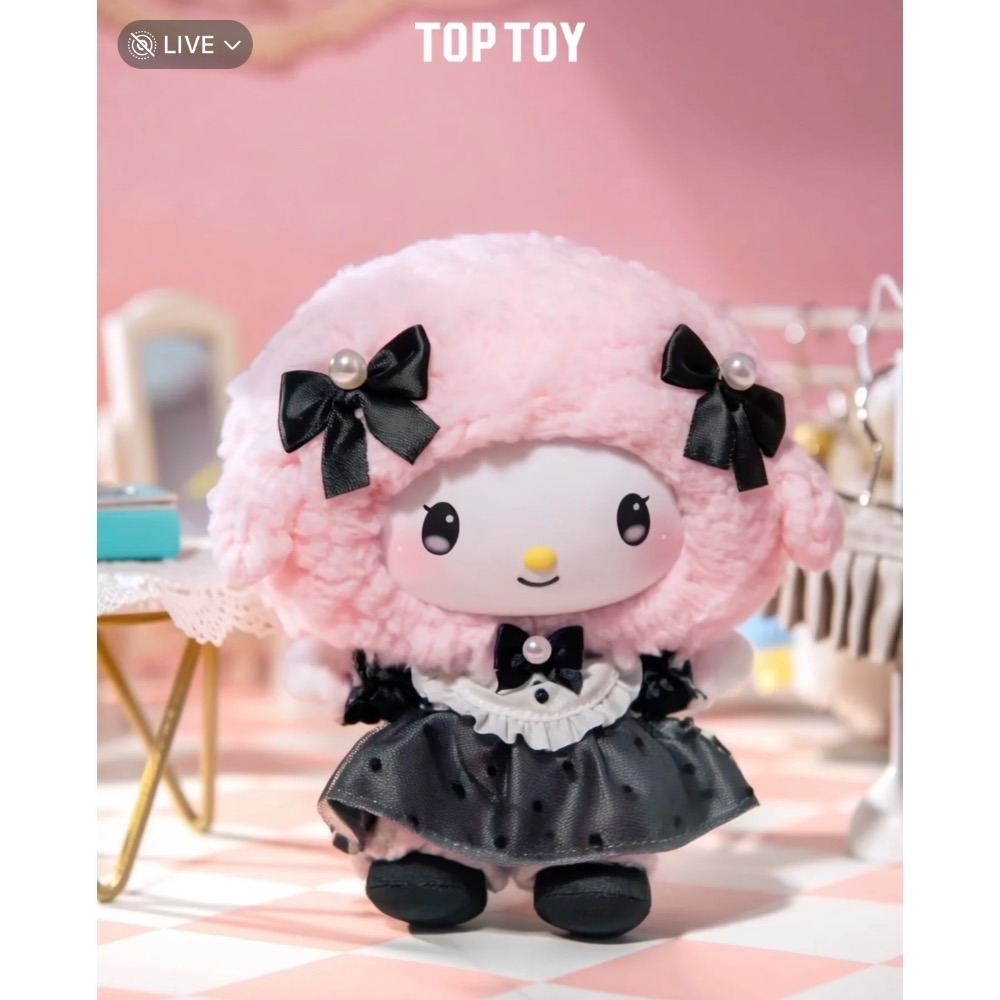 TOPTOY 三麗鷗 Sanrio 姐妹穿搭系列 酷洛米 美樂蒂 彼安諾 搪膠毛絨掛件盲盒 粉黑 地雷系 吊飾 鑰匙圈-細節圖7