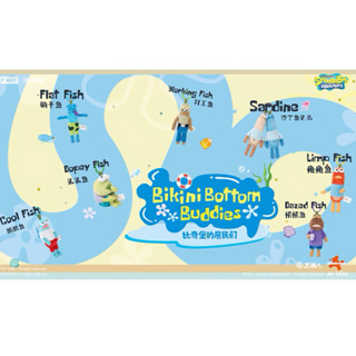 泡泡瑪特 海綿寶寶 比奇堡的居民們搞怪毛絨盲盒 沙丁魚兄弟 掛件 吊飾 共鳴 POPMART 路人魚毛絨掛件-細節圖2