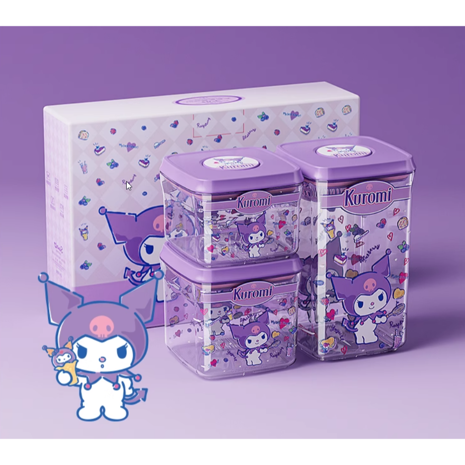 Sanrio三麗鷗食用級密封收納罐禮盒3入組 按壓 酷洛米 大耳狗 Hellokitty 正版授權 可愛送禮 奶粉乾糧-規格圖4