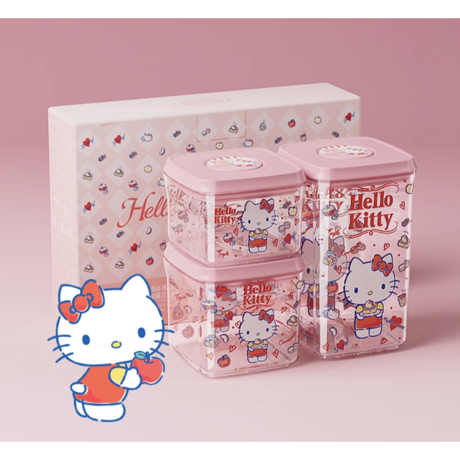 Sanrio三麗鷗食用級密封收納罐禮盒3入組 按壓 酷洛米 大耳狗 Hellokitty 正版授權 可愛送禮 奶粉乾糧-規格圖4