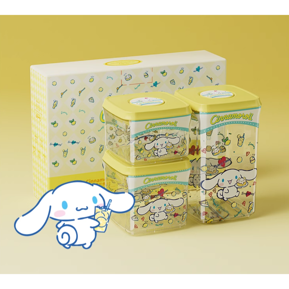 Sanrio三麗鷗食用級密封收納罐禮盒3入組 按壓 酷洛米 大耳狗 Hellokitty 正版授權 可愛送禮 奶粉乾糧-規格圖4