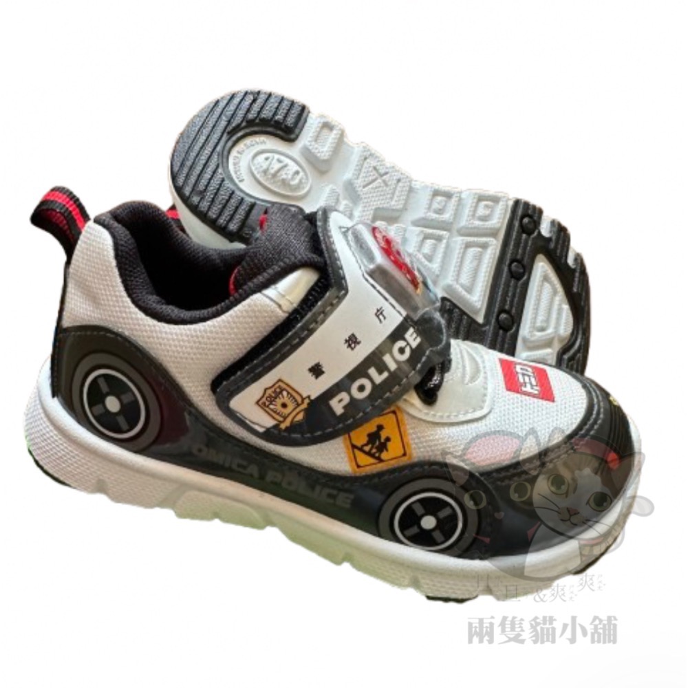 多美運動鞋 警車 消防車 男童 帥氣 透氣 布鞋 發光 電燈 Tomica 台灣製 日本多美小汽車-細節圖3