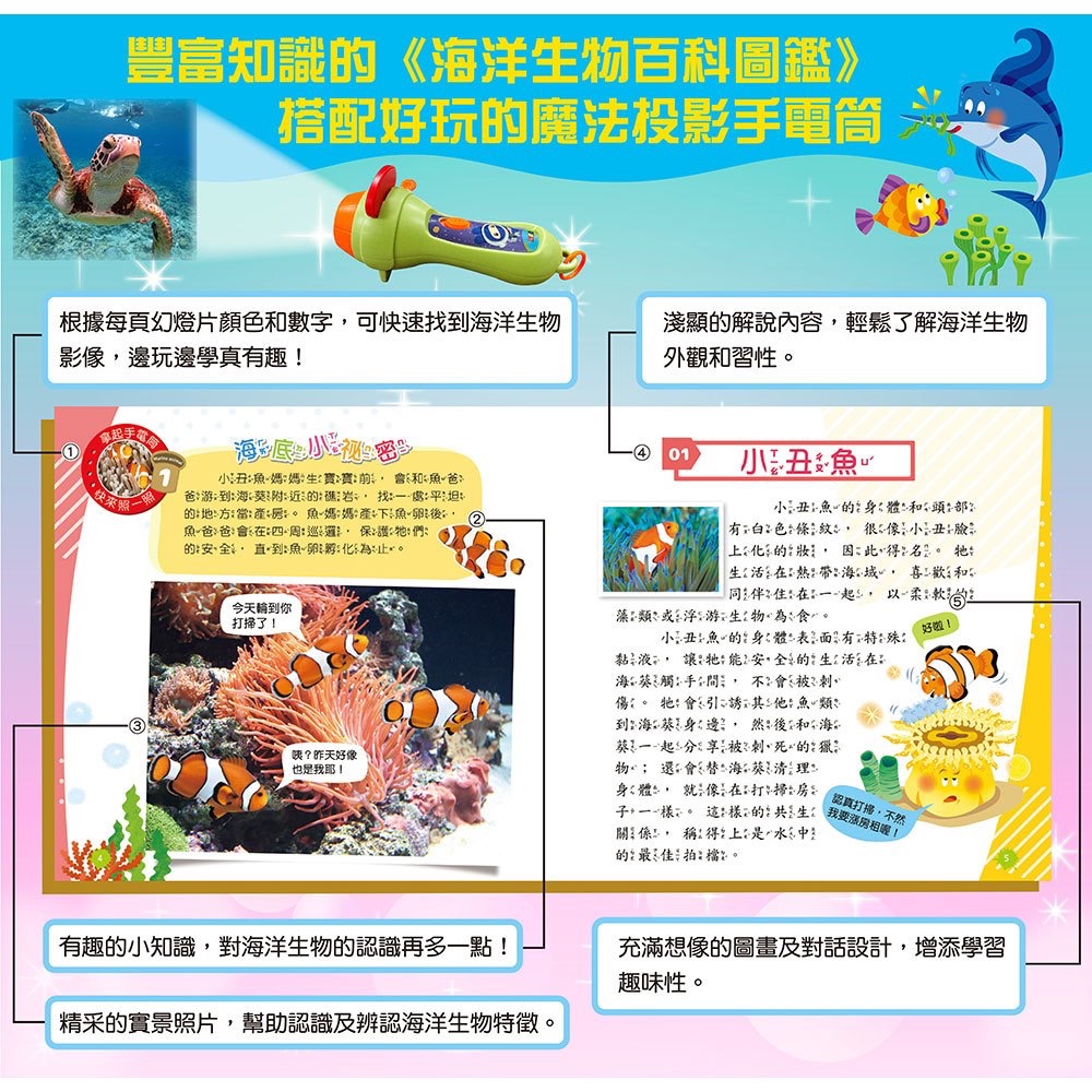 忍者兔魔法投影手電筒：海洋生物百科圖鑑【48張投影影像，帶你認識美麗又獨特的海洋生物！】-細節圖5