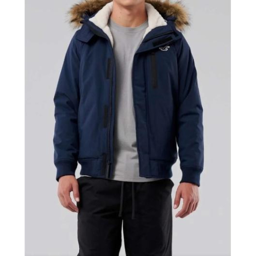 全新正品 Hollister經典標誌全天候夾克保暖外套 海鷗刷毛內裡防風外套 海軍藍 男士S號