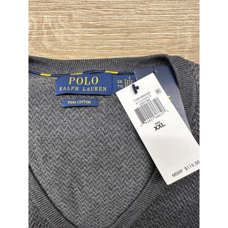 全新正品 Polo Ralph Lauren經典logo灰色V領針織衫 Pony保暖毛衣 低調好看 男版XXL 非青年版-細節圖2